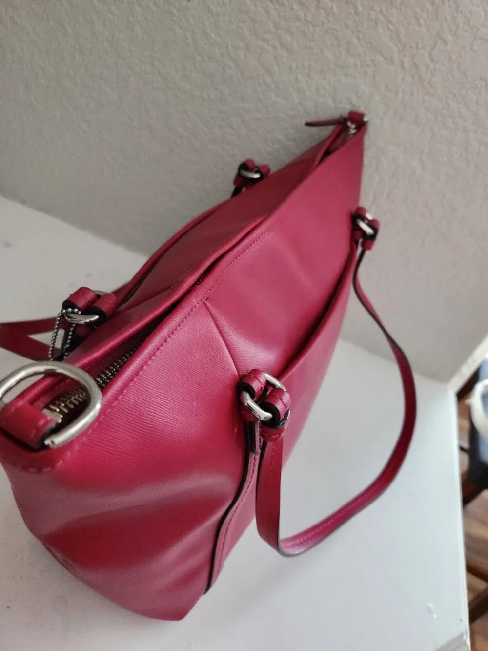 Coach Jordan Fushia Saffiano Leather Shoulder Bag Purse